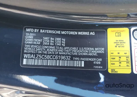 2012 BMW 650I xDrive from USA, damaged, VIN WBALZ5C58CC619632